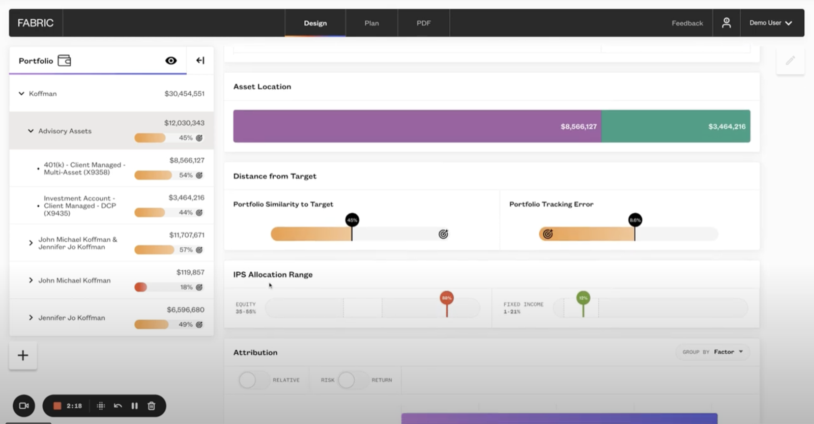 Fabric wealth platform interface